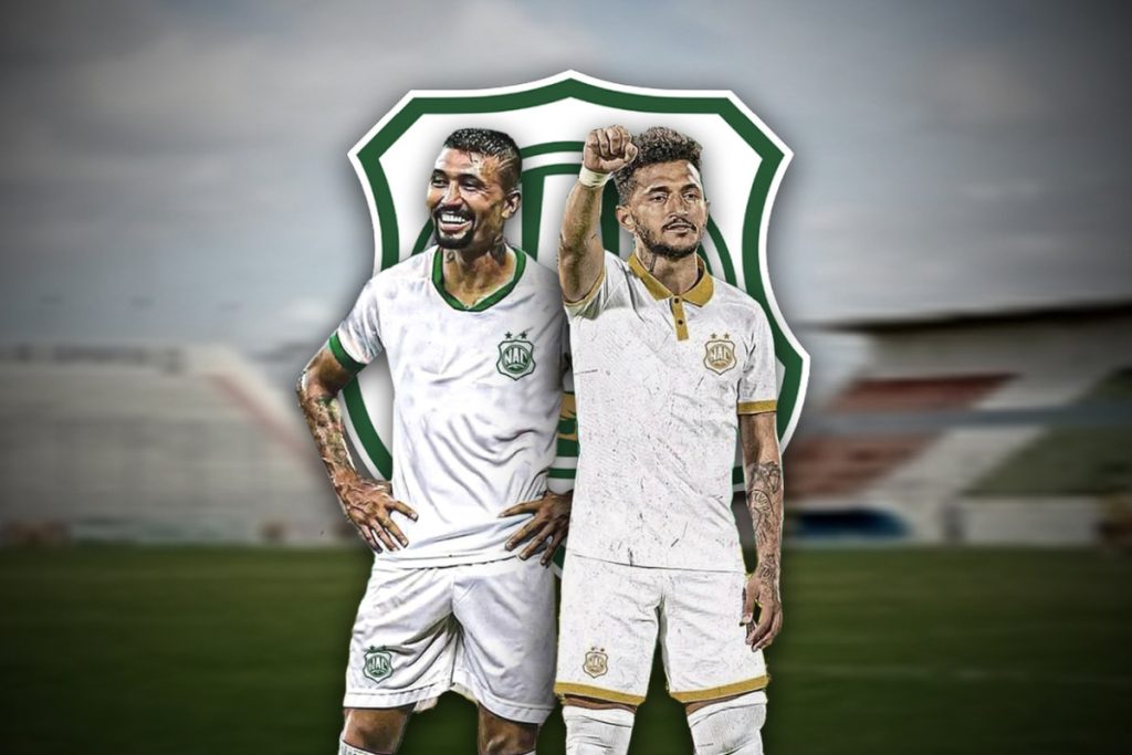 Montagem de Kieza e Rogério, ex-jogadores do Bahia, vestindo a camisa do Nacional de Patos