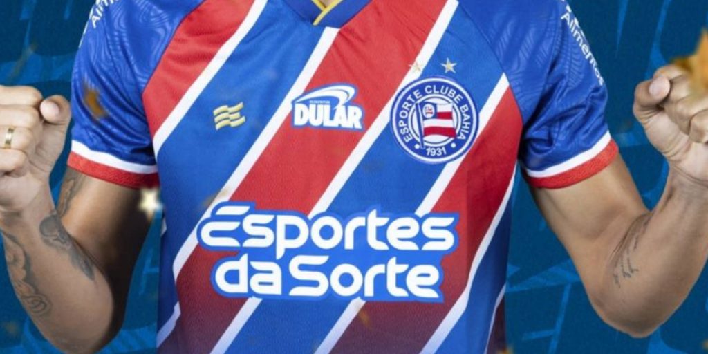 marca da esportes da sorte na camisa do bahia